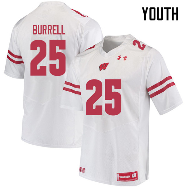 Wisconsin Badgers Youth #25 Eric Burrell NCAA Under Armour Authentic White College Stitched Football Jersey DF40D82JK